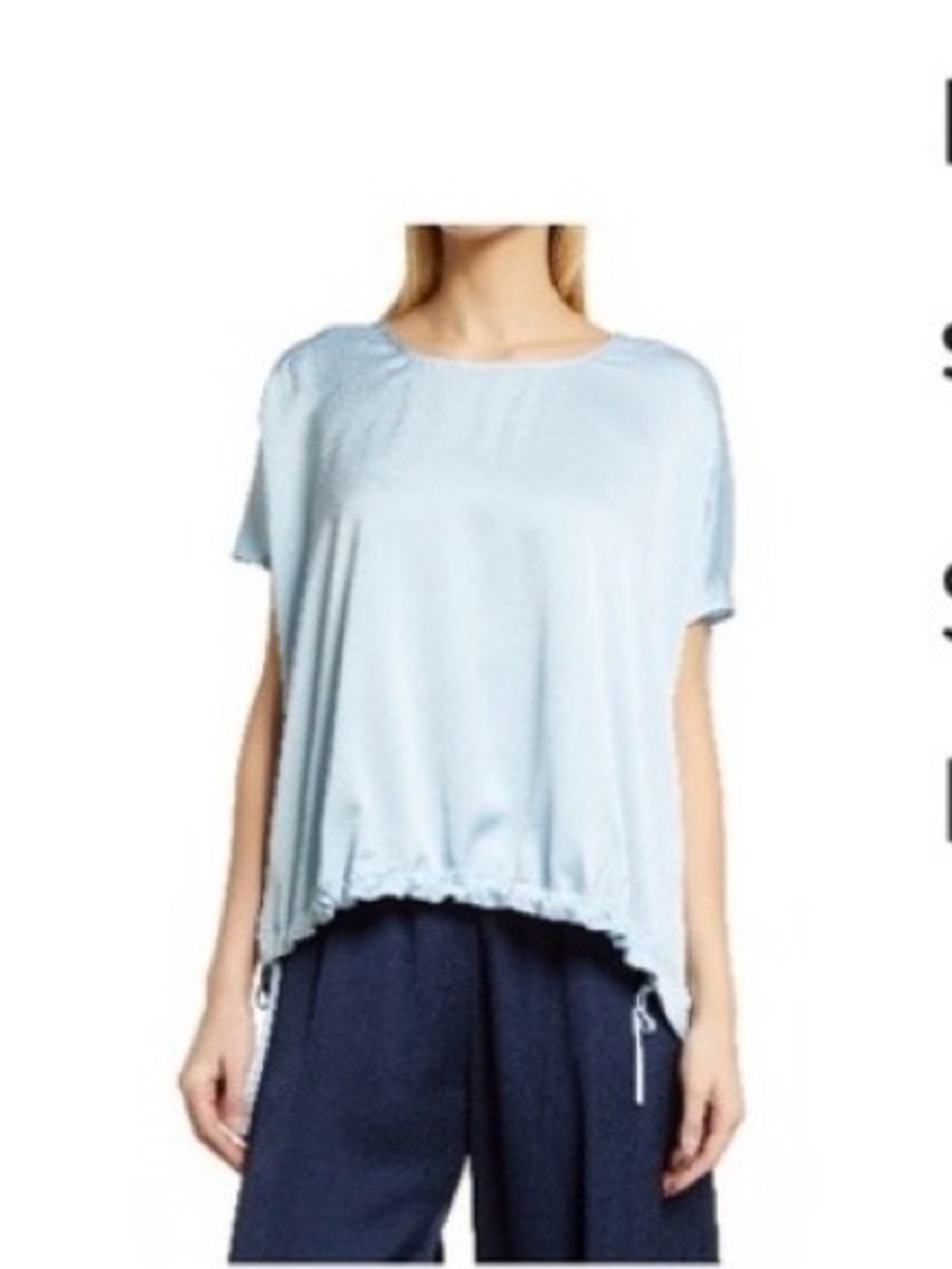 Nordstrom Light Blue Satin Drawstring Hem Tunic